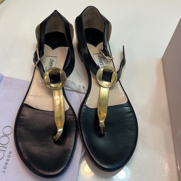Jimmy Choo 39 black & Gold sandals - Picture 3 of 4